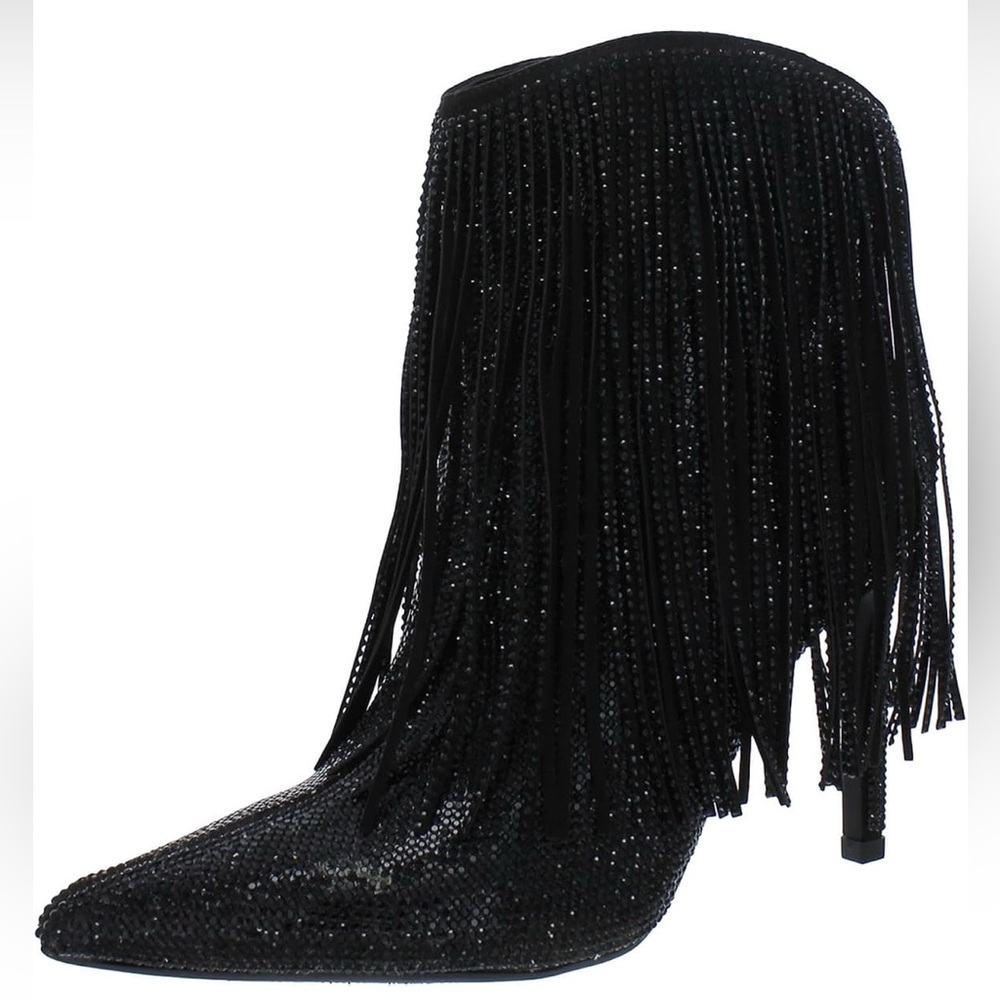 NWT In Box I.N.C. International Concepts Sahoj Western Fringe Rhinestone Booties